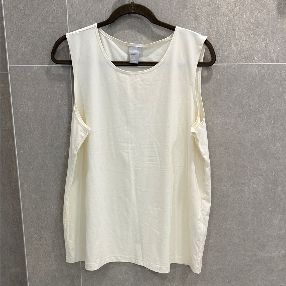 Chico's Microfiber High Neck Cream Sleeveless Tank Top